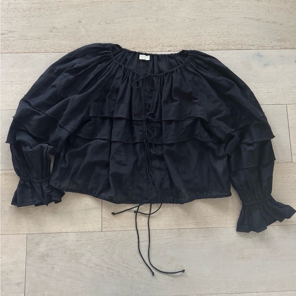 NEW ULLA JOHNSON cora puff blouse in noir 2 - Picture 7 of 10